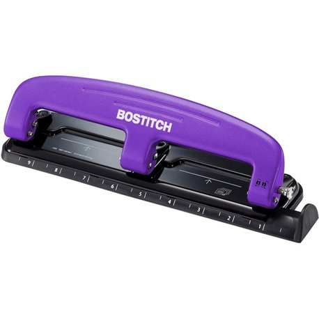 Bostitch EZ Squeeze 12 Three-Hole Punch - 3 Punch Head(s) - 12 Sheet - 9/32" Punch Size - 3" x 1.6" - Purple, Black