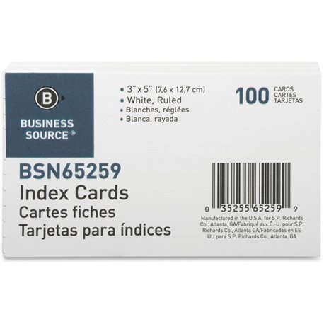 Business Source Ruled Index Cards - 5" Width x 3" Length - 100 / Pack