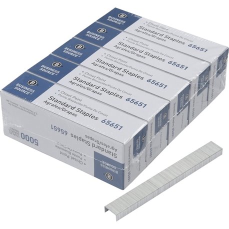 Business Source Chisel Point Standard Staples - 210 Per Strip - Standard - 1/4" Leg - 1/2" Crown - Holds 30 Sheet(s) - for Paper