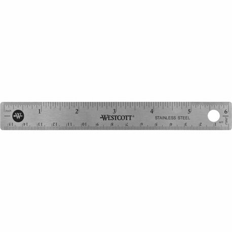 Westcott 6" Stainless Steel Rulers - 6" Length 0.8" Width - 1/16, 1/32 Graduations - Metric, Imperial Measuring System - Stainle