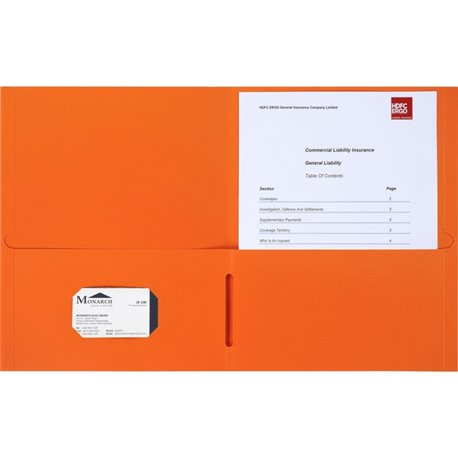 Business Source Letter Portfolio - 8 1/2" x 11" - 125 Sheet Capacity - Inside Front & Back Pocket(s) - Orange - 25 / Box