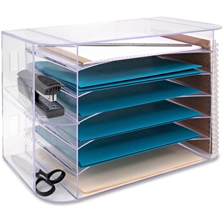 Business Source 6-tray Jumbo Desk Sorter - 3 Pocket(s) - 6 Compartment(s) - 12.3" Height x 18.1" Width x 10" DepthDesktop - Clea