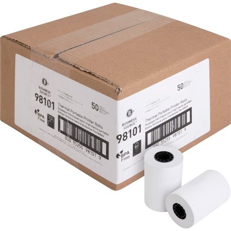 Business Source Portable Printer Thermal Rolls - 2 1/4" x 55 ft - 50 / Carton - BPA Free - White