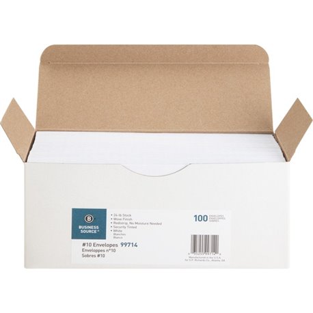 Business Source No. 10 Peel-to-seal Security Envelopes - Business - 10 - 4 1/8" Width x 9 1/2" Length - 24 lb - Peel & Seal - Wo