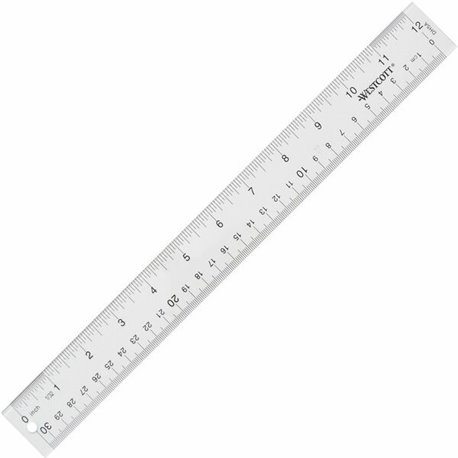 Westcott 12" Transparent Ruler - 12" Length 1" Width - 1/16 Graduations - Imperial, Metric Measuring System - Acrylic - 1 Each -