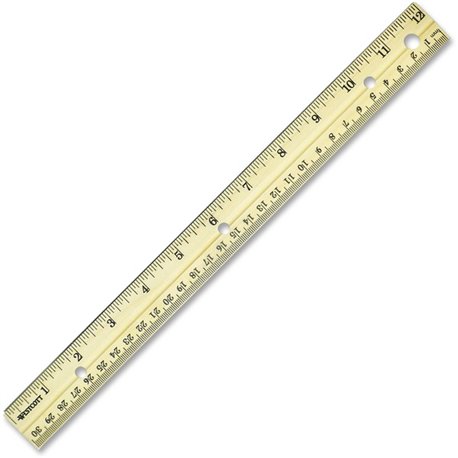 Westcott Metal Edge English/Metric Wood Ruler - 12" Length 1" Width - 1/16 Graduations - Metric, Imperial Measuring System - Woo