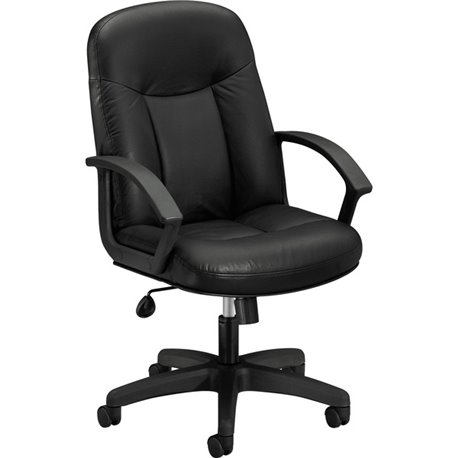 HON High-Back Executive Chair | Center-Tilt | Fixed Arms | Black SofThread Leather - Black Leather Seat - Black Leather Back - B