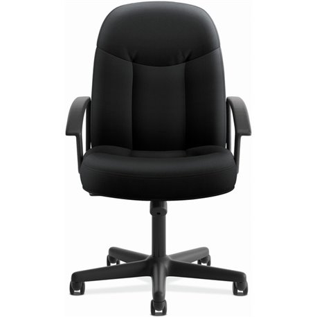 HON High-Back Executive Chair | Center-Tilt | Fixed Arms | Black Fabric - Polyester Seat - Black Polyester Back - Black Frame - 