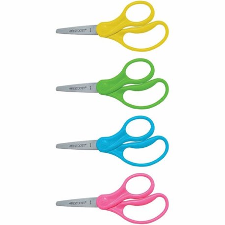 Westcott 5" Kids Pointed Tip Scissors - 5" Overall Length - Straight-left/right - Stainless Steel - Pointed Tip - Assorted - 1 E