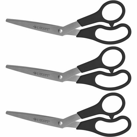 Westcott 8" All Purpose Bent Scissors - 3.50" Cutting Length - 8" Overall Length - Bent - Stainless Steel - Pointed Tip - Black 