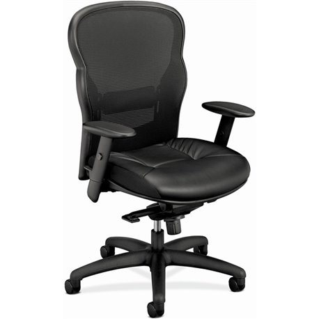 HON Wave Chair - Black Bonded Leather Seat - Black Bonded Leather, Mesh Back - Black Reinforced Resin Frame - High Back - 5-star