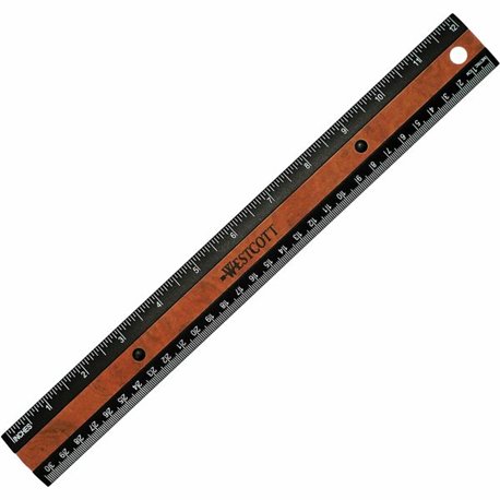 Westcott 12" KleenEarth Faux Burled Wood Ruler - 12" Length 1" Width - 1/6 Graduations - Imperial, Metric Measuring System - Pla