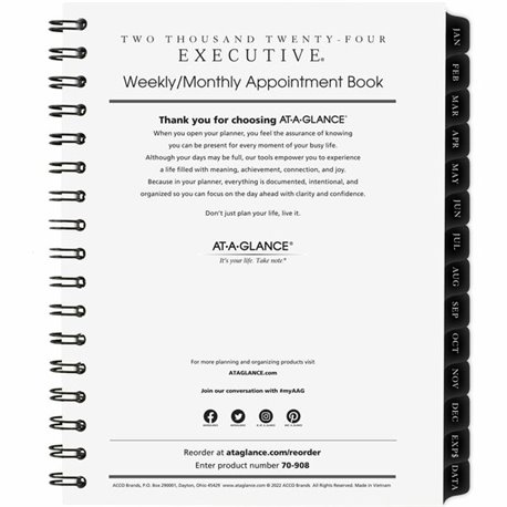 At-A-Glance Appointment Book Planner - Large Size - Julian Dates - Weekly - 13 Month - January 2024 - January 2025 - 7:00 AM to 