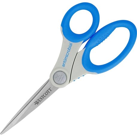 Westcott 8" Antimicrobial Scissors - 8" Overall Length - Straight-left/right - Stainless Steel - Pointed Tip - Blue - 1 Each