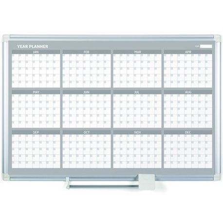 MasterVision 36" 12-month Calendar Planning Board - Yearly - 12 Month - White - Aluminum - 24" Height x 36" Width - Magnetic, Dr