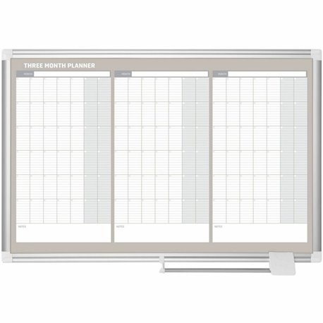 MasterVision 3-Month Calendar Board - 36" (3 ft) Width x 24" (2 ft) Height - White Lacquered Steel Surface - Aluminum Frame - Re