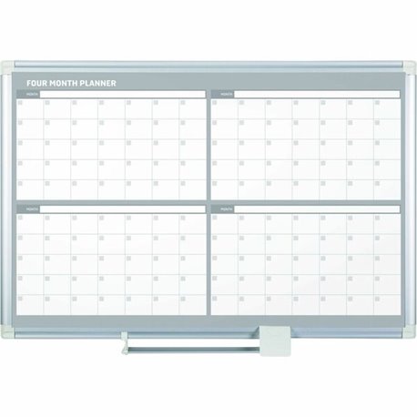 MasterVision 4-Month Magnetic Dry-Erase Planner - Monthly - 4 Month - Silver, White - Aluminum - 36" Height x 48" Width - Scratc