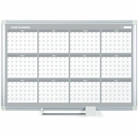 MasterVision 48" 12-month Calendar Planning Board - Julian Dates - Monthly, Weekly, Daily - 12 Month - Silver, White - Aluminum 