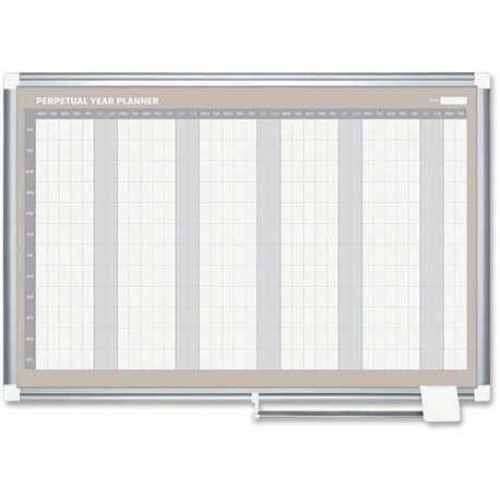 MasterVision Magnetic Gold Ultra 12 Month Planner - Monthly - 12 Month - Silver Gray, White, Pale Gray - Aluminum, Lacquered Ste