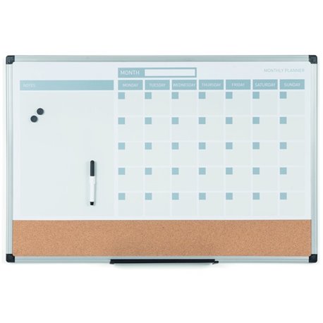 MasterVision 3-in-1 Monthly Dry-erase Calendar Board - Monthly - White - Plastic - 24" Height x 36" Width - Dry Erase Surface, C