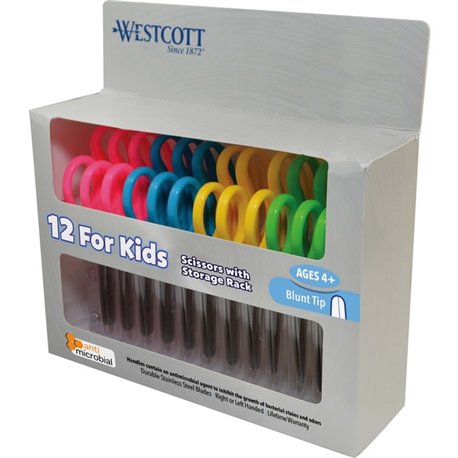 Westcott 5" Antimicrobial Kids Blunt Scissors - 5" Overall Length - Straight-left/right - Stainless Steel - Blunted Tip - Assort