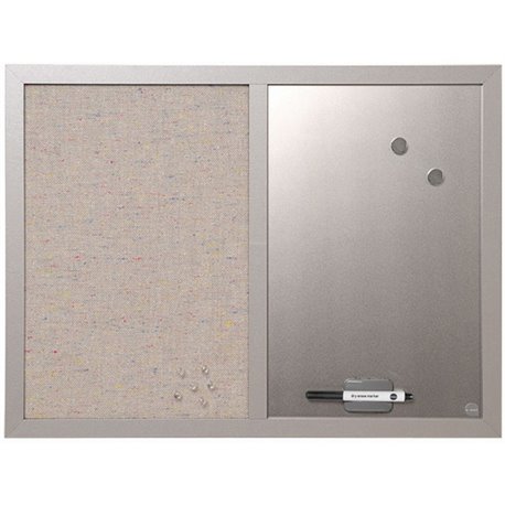 MasterVision MV Fabric/Dry-erase Bulletin Board - 18" Height x 24" Width - Gray Fabric, White Surface - Lightweight, Mounting Sy