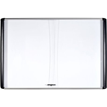 MasterVision Sliding Door Enclosed Porcelain Board - 72" (6 ft) Width x 48" (4 ft) Height - Porcelain Steel Surface - Aluminum F