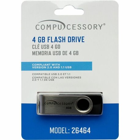 Compucessory 4GB USB 2.0 Flash Drive - 4 GB - USB 2.0 - 12 MB/s Read Speed - 5 MB/s Write Speed - Aluminum - 1 Year Warranty - 1