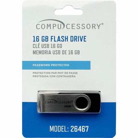 Compucessory Password Protected USB Flash Drives - 16 GB - USB 2.0 - 12 MB/s Read Speed - 5 MB/s Write Speed - Aluminum - 1 Year