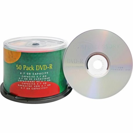 Compucessory DVD Recordable Media - DVD-R - 16x - 4.70 GB - 50 Pack - Silver - 120mm - 2 Hour Maximum Recording Time