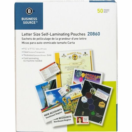 Business Source Laminating Document Pouches - Laminating Pouch/Sheet Size: 9" Width x 11.50" Length x 8 mil Thickness - for Docu