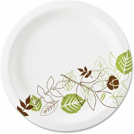 Dixie Pathways 7" Medium-weight Paper Plates by GP Pro - 6.9" Diameter - White, Green - Paper Body - 1000 / Carton