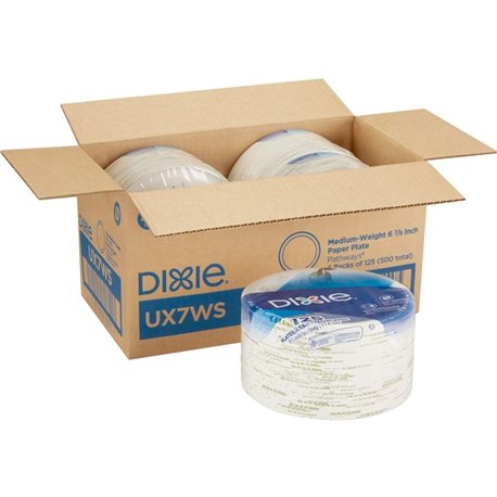 Dixie Pathways 7" Medium-weight Paper Plates by GP Pro - 125 / Pack - 6.9" Diameter - White - Paper Body - 4 / Carton