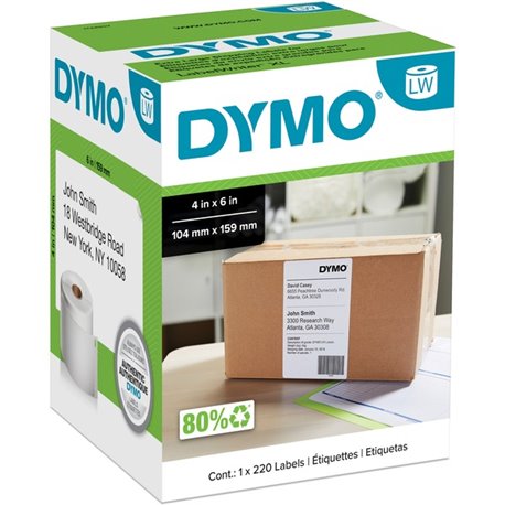 Dymo LabelWriter 4XL Extra Large Shipping Labels - 4" Width x 6" Length - Rectangle - Thermal Transfer - White - 220 / Roll - 1 