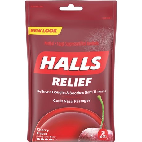 Cadbury Halls Cherry Cough Drops - For Sore Throat, Cough, Nasal Congestion - Cherry - 12 / Box - 30