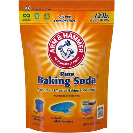 Arm & Hammer Pure Baking Soda - 192 oz (12 lb)Bag - 4 / Carton - Chemical-free, Deodorize, Resealable, Non-scratching