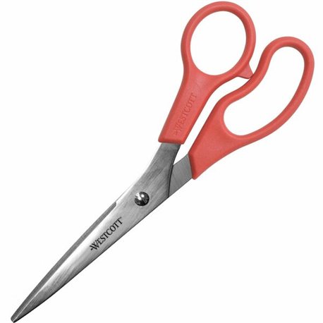 Westcott 8"All Purpose Straight Scissors - 3.50" Cutting Length - 8" Overall Length - Straight-left/right - Stainless Steel - Po