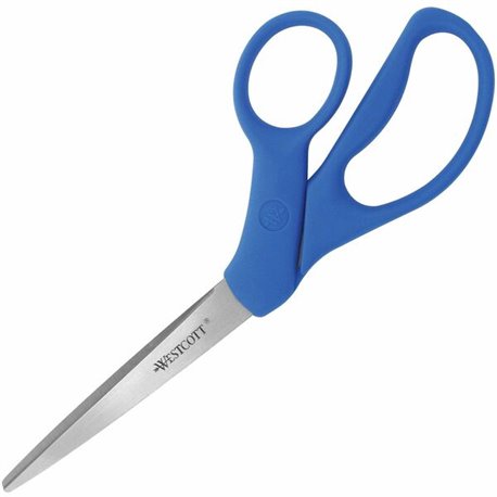 Westcott 8" Bent All Purpose Scissors - 3.50" Cutting Length - 8" Overall Length - Bent-left/right - Stainless Steel - Pointed T