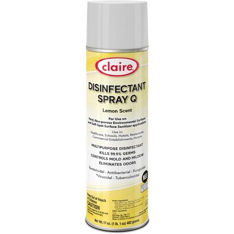 Claire Multipurpose Disinfectant Spray - Ready-To-Use - 17 fl oz (0.5 quart) - Lemon Scent - 12 / Carton - Antibacterial - Yello