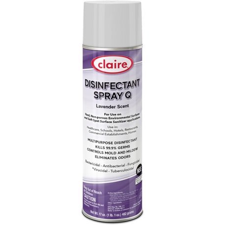 Claire Multipurpose Disinfectant Spray - 17 fl oz (0.5 quart) - Lavender Scent - 12 / Carton - Bactericide, Antibacterial, Fungi