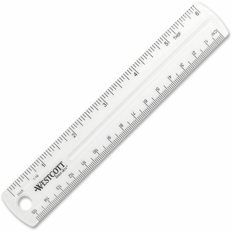 Westcott Clear Plastic Ruler - 6" Length 1" Width - 1/16 Graduations - Metric, Imperial Measuring System - Plastic - 1 Each - Cl