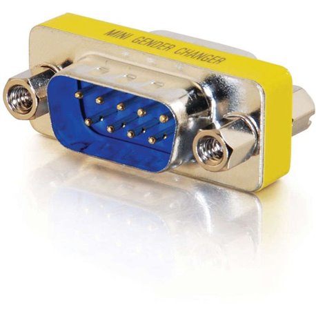 C2G DB9 M/M Mini Gender Changer (Coupler) - 1 Pack - 1 x 9-pin DB-9 Serial Male - 1 x 9-pin DB-9 Serial Male - Silver, Yellow