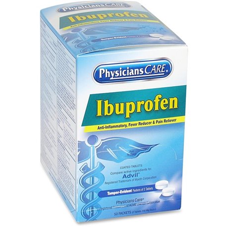 PhysiciansCare Ibuprofen Individual Dose Packets - For Headache, Muscular Pain, Toothache, Arthritis, Backache, Menstrual Cramp,