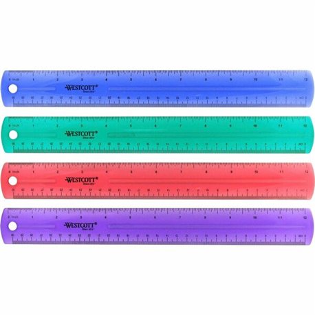 Westcott Transparent Jeweltone 12" Plastic Ruler - 12" Length 1" Width - 1/16 Graduations - Metric, Imperial Measuring System - 