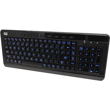 Adesso 3-Color Illuminated Compact Multimedia Keyboard - Cable Connectivity - USB Interface Backlight On/Off, Play/Pause, Mute, 