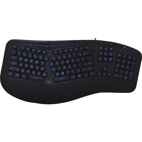 Adesso Color Illuminated Ergonomic Keyboard - Cable Connectivity - USB Interface - 105 Key Media Player, Internet, Multimedia, P