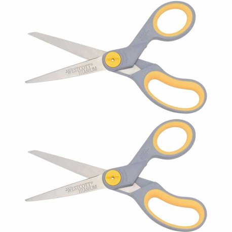 Westcott 8" Titanium Bonded Scissors - 8" Overall Length - Straight-left/right - Titanium - Pointed Tip - Gray - 2 / Pack
