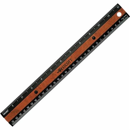 Westcott 12" KleenEarth Faux Burled Wood Ruler - 12" Length 1" Width - 1/6 Graduations - Imperial, Metric Measuring System - Pla