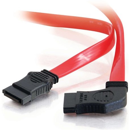 C2G 18in 7-pin 180&deg to 90&deg 1-Device Side Serial ATA Cable - Female SATA - Female SATA - 18" - Translucent Red