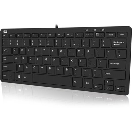 Adesso Mini Keyboard with USB Hubs - Cable Connectivity - USB Interface - 78 Key Windows Key Hot Key(s) - English (US) - QWERTY 